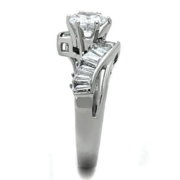 STAINLESS STEEL Round Cut & Baguette Cubic Zirconia Ring - Picture 12 of 14